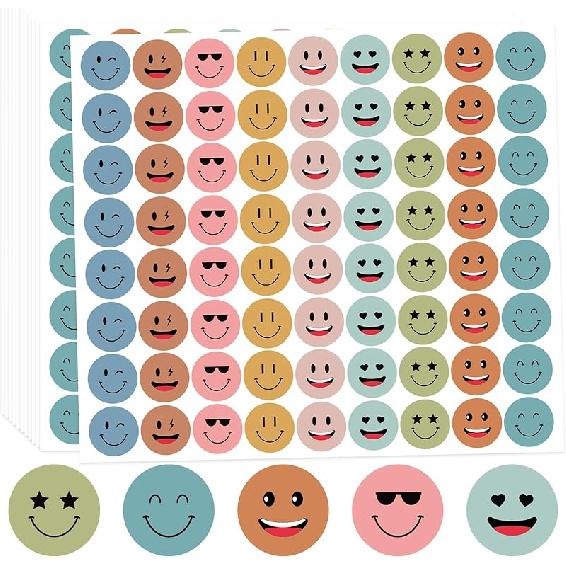 1800Pcs Star Stickers, 1 Inch Happy Smile Face Stickers Colorful Mini Incentive Reward Sticker Round Behavior Chart Sticker for Shcool Classroom