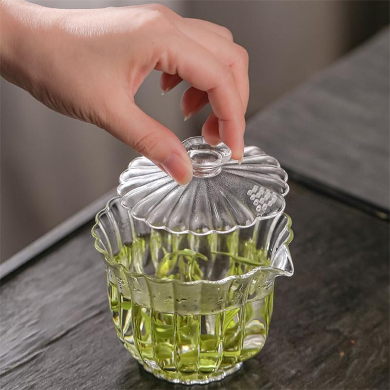 200 мл Стеклянный Гайвань в полоску Высокоборосиликатное Стекло Чашка для чая Пиала для чая Пуэр Чаван Супница для чая Чахай Аксессуар для набора для чая Кунг-фу