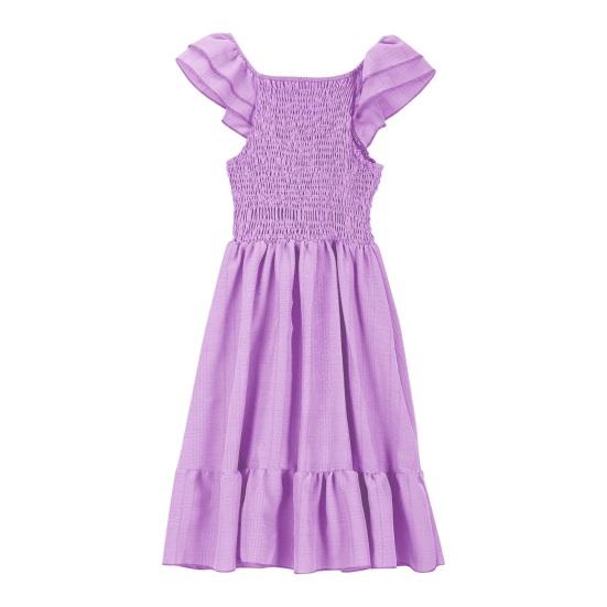 Girls Summer Dress Smocked Ruffle Sleeve Square Neck A-Line Sundress Cute Princess