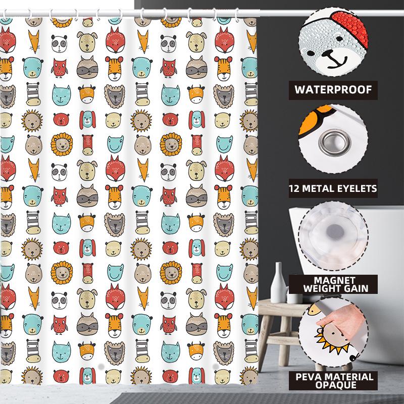 3D-печатная шторка для душа из ПЭВА с крючками – Толстая, водонепроницаемая, устойчивая к плесени перегородка для ванной