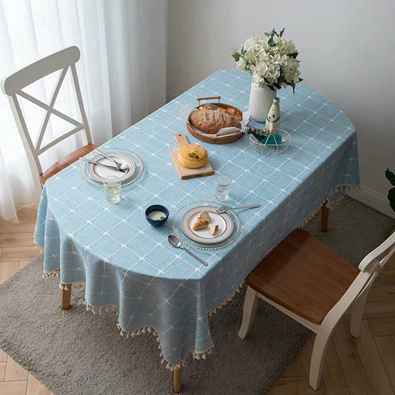 Клетчатая декоративная скатерть с кисточками, водонепроницаемая овальная скатерть, плотная, для свадебного обеда, чая, гостиной, домашнего стола