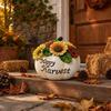 Resin Pumpkin Figurine with Sunflower Embellishment and Happy Harvest Lettering for Home Tabletop Decor Display