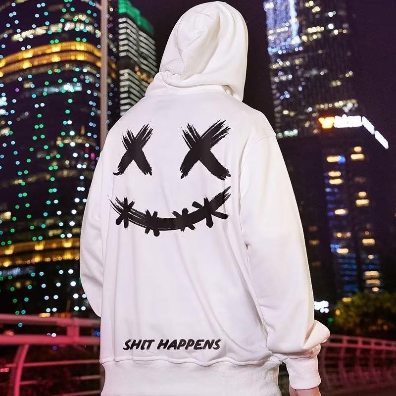 M-8XL Men Oversized Pullover Hoodie Fashion Loose American Trendy Hip Hop Emoji Marshmello Print Long Sleeve Couple Clothes