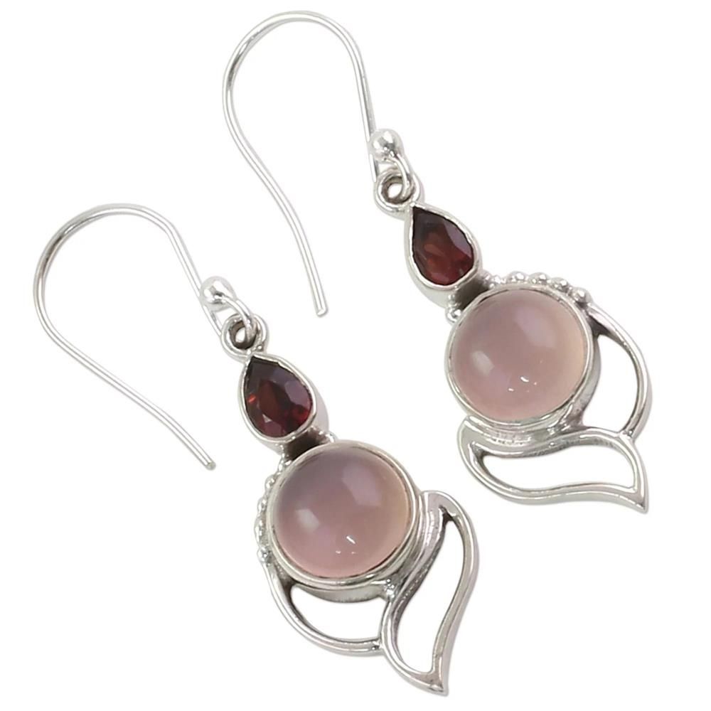 Wedding Jewelry Hook Multi-Gemstone Ear Stud Moonstone Earrings Opal Stone Garnet Ruby Chalcedony