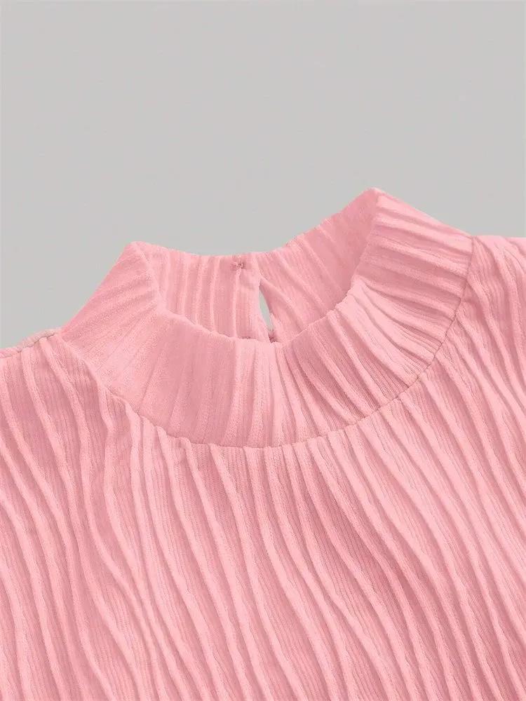 Long Sleeve Crop Top Phumee Textured Mock Neck Solid Color A1144