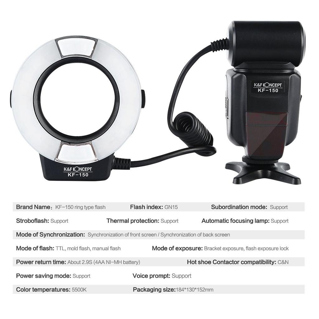 Концепт Спидлайт Вспышка для камеры с поддержкой TTL Макро кольцевая вспышка для Nikon K&F KF-150N