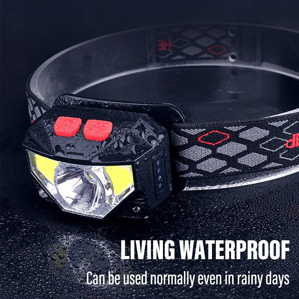 Перезаряжаемый светодиодный налобный фонарь с датчиком, COB и светодиодными бусинами, 8 режимов освещения, белый и красный свет, рыболовный фонарь