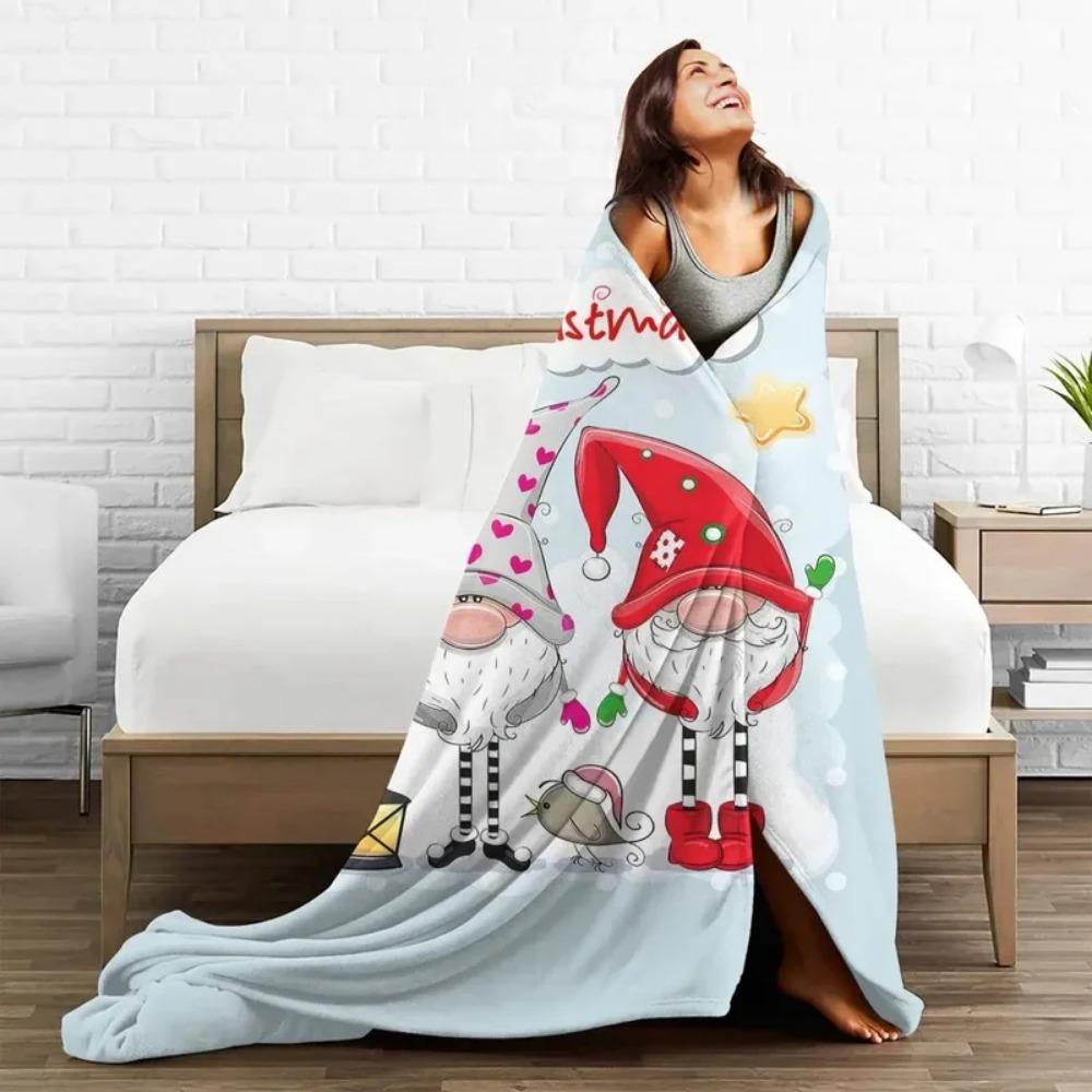 Christmas Gnome Friends Flannel Blankets New Year Awesome Throw Blankets for Home Hotel Sofa 200x150cm Rug Piece