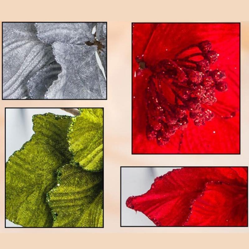 1 шт. блестящая рождественская цветочная головка из искусственного шелка, сделай сам, украшение на рождественскую елку на новый год