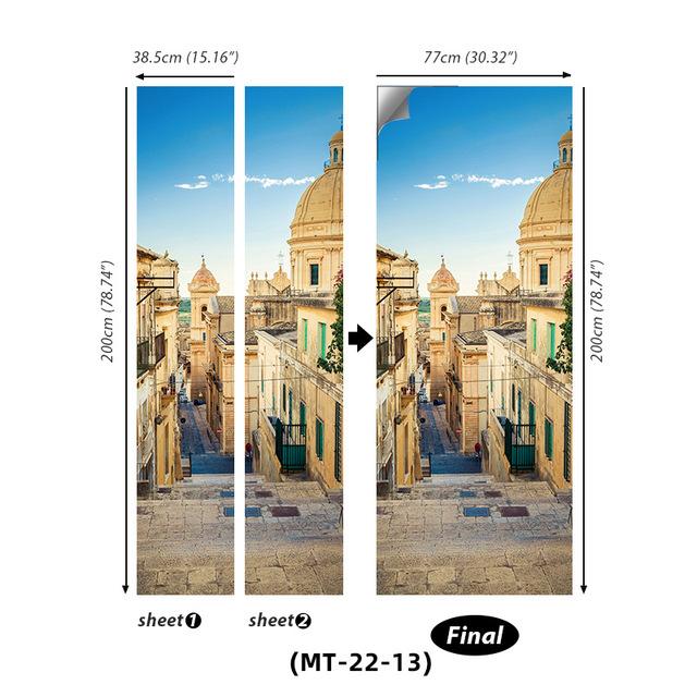 PVC Full Door Stickers Wall Decoration Bedroom Kids Room Cartoon 3D Wallpaper Abstract Line Wardrobe Home Renovation Art Murals