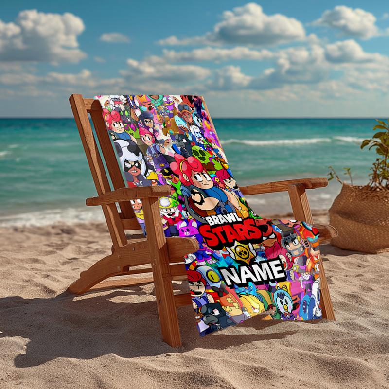Custom Name Ultra-Soft Beach Towel with Brawl Stars Theme,Ideal for Pool - Camping, Diving - Perfect Travel Essential, Vibrant Beach Towel.