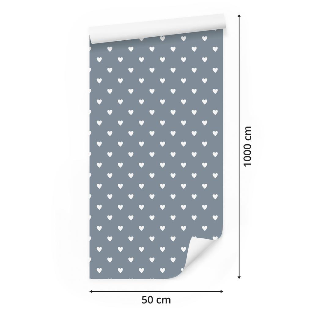 Heart Wallpaper Blue, Light Gray and White 50x1000