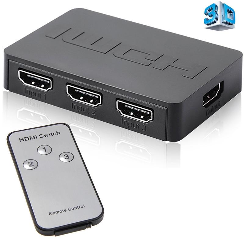 Разветвитель HDMI, 3-портовый концентратор, автоматический переключатель, коммутатор 3 в 1, 1080p HD с пультом дистанционного управления для
