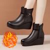 Wedge-heeled Mid-heel PU Soft Leather Boots Women's Autumn and Winter Muffin Soft-soled Mother Spring, Autumn and Winter All-match Boots