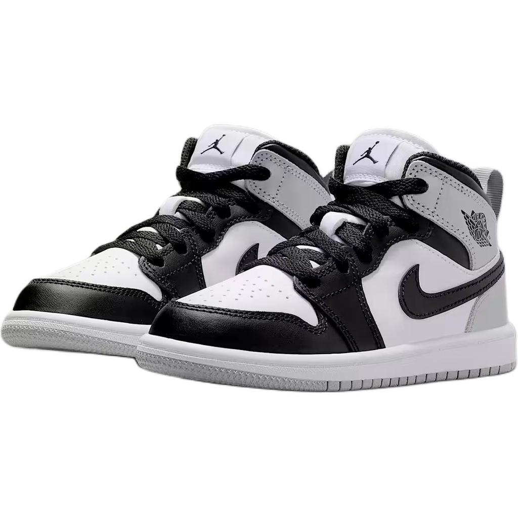 Кроссовки Air Jordan 1 Mid PS Barons для детей Белый Светло-Дымчато-Серый Черный DQ8424-101