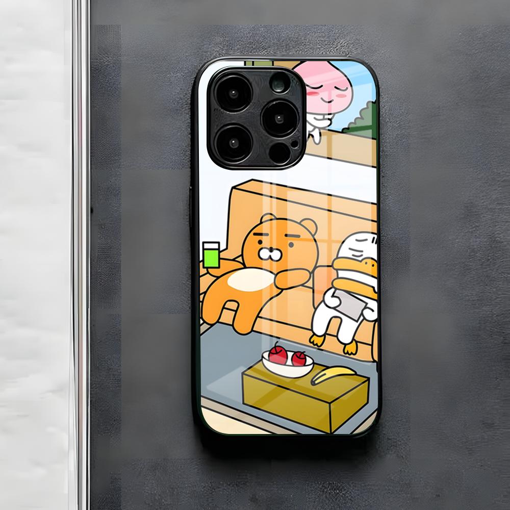 Cute Kakaos Cartoon Friends Phone Case For IPhone 17 Air 16 E Pro Max 15 14 13 Mini 12 Pro 11 Max Plus Black Glass Cover