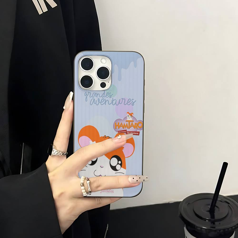Хамтаро Милый Хомяк Каваи Милый Чехол с Гофрированным Узором Для IPhone 16E SE4 12 17 16 15 14 13 11 Pro Max Полосатый Чехол
