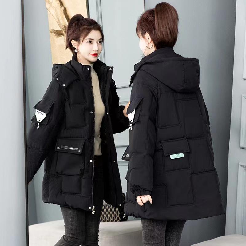 Зимние парки с капюшоном, женские утепленные пуховые хлопковые пальто средней длины, женские универсальные повседневные куртки с хлопковой подкладкой, женские