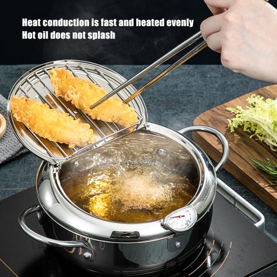 Фритюрница из нержавеющей стали с термометром и подставкой для сушки масла, японская