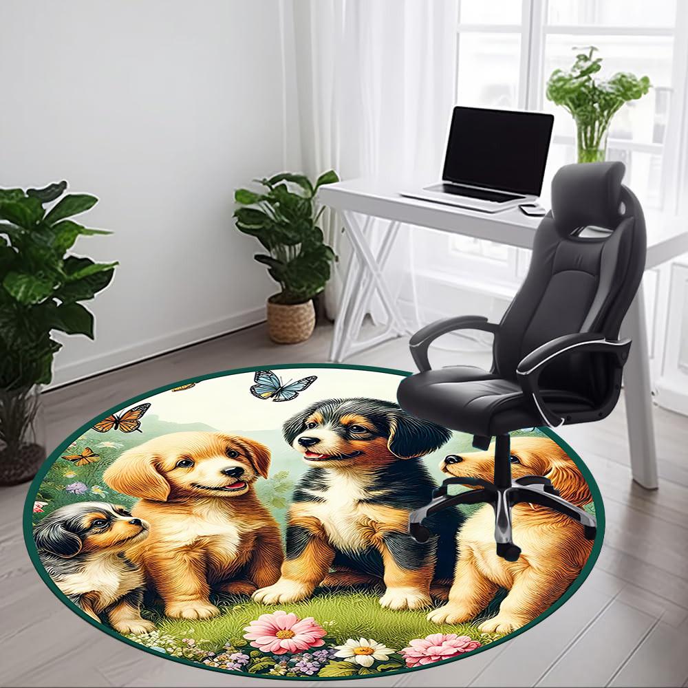 1pc Puppy Garden Chair Carpet for Office, Soft, Non-Slip Polyester Mat, Office, Entryway, Living Room, Bedroom, yy251207254