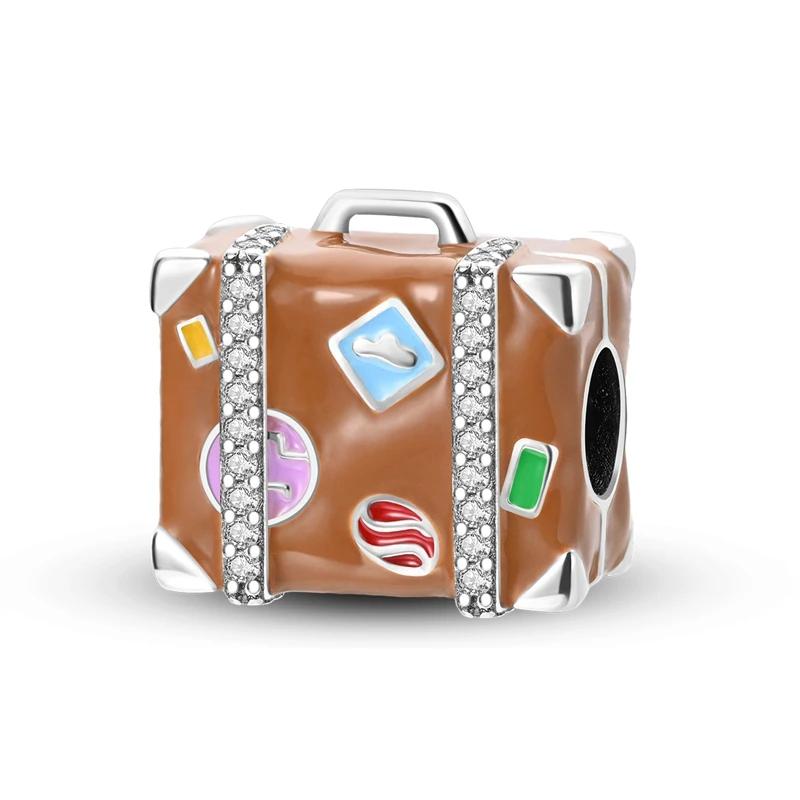 Copper Travel Theme Suitcase Camera Bag Pendant Beads Charms Fit Original Bracelets Women Diy Jewelry Gift