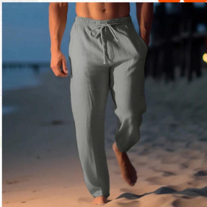 Men's Cotton Linen Trousers Summer Trousers Beach Trousers Drawstring Stretch Straight Trousers Comfortable Breathable Casual Daily Casual Trousers