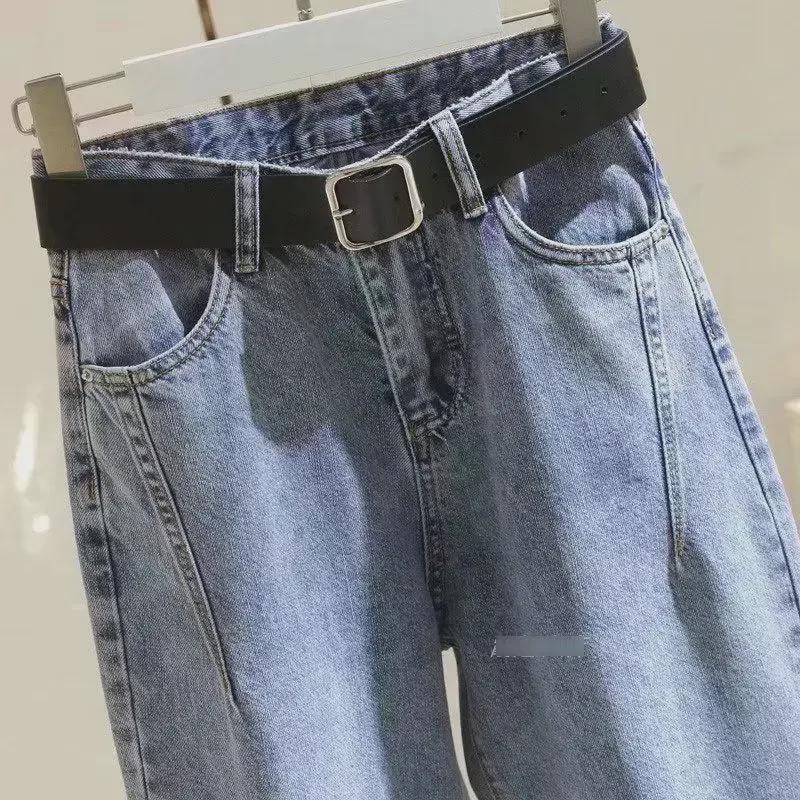 2025 Spring/Autumn Plus Size Harem Jeans for Girls - Loose, Slim, Straight Cut Carrot Pants