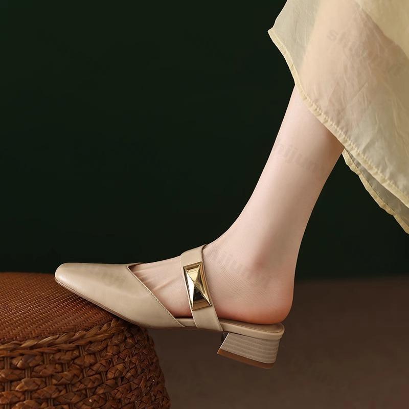 Мода 2025 Полушлепанцы с квадратным носком для женщин Летние Уличные Пляжные Элегантные Модные Сандалии с одной лямкой, подчеркивающие темперамент и обеспечивающие комфорт