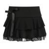Women's Dark Pure Desire Spice Girl Lace Splicing Bowknot Halter Skirt Low Waist Sexy Ballet A-Line Cake Short Skirt