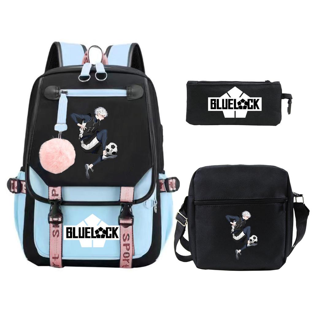 Trend Campus Primary And Secondary School Students Schoolbag Blue Prison Periphery Animation Backpack Pencil Bag