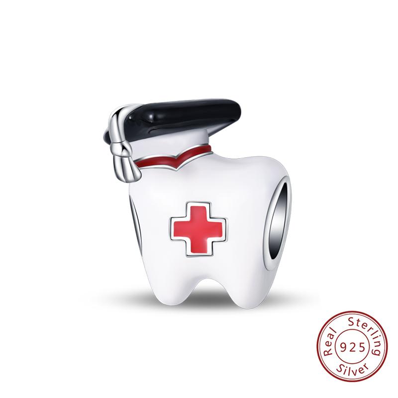 925 Silve Charms Beads Doctor's Teeth Dentist Charms First Aid Kit Dangle For Bracelet Occupation Jewelry Gift