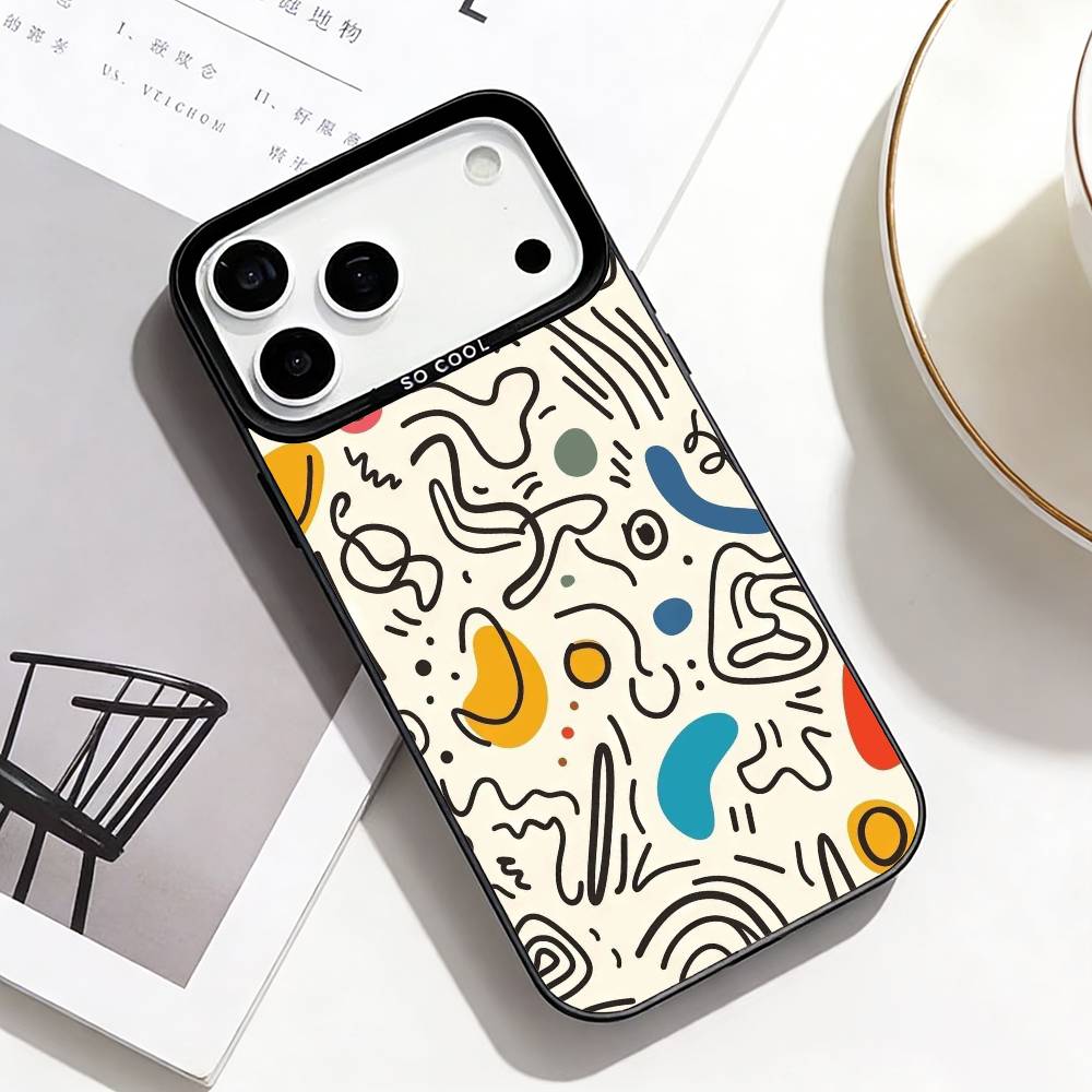 Модный Абстрактный Чехол для Телефона Для iPhone17,16,15,14,13,12,Pro Max Черный Цветной Чехол для Телефона