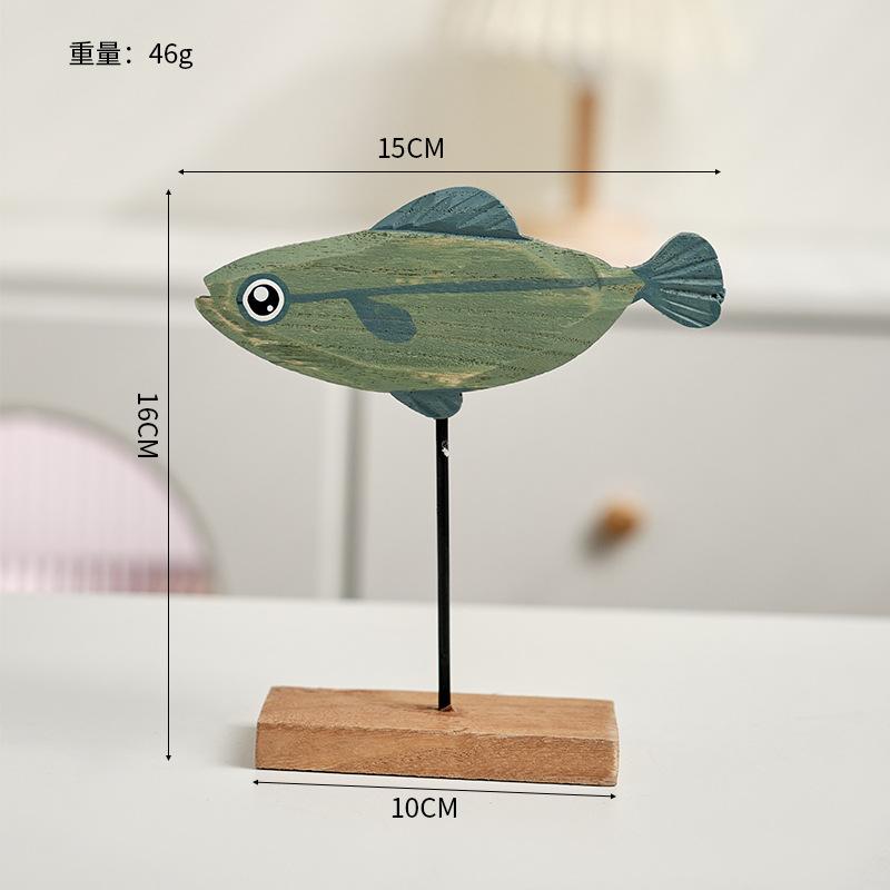 2025 Nordic Wooden Fish Statue Colorful Handmade Wood Style Desktop Ornament Creative Living Room Decor Gift for Home Art Lovers