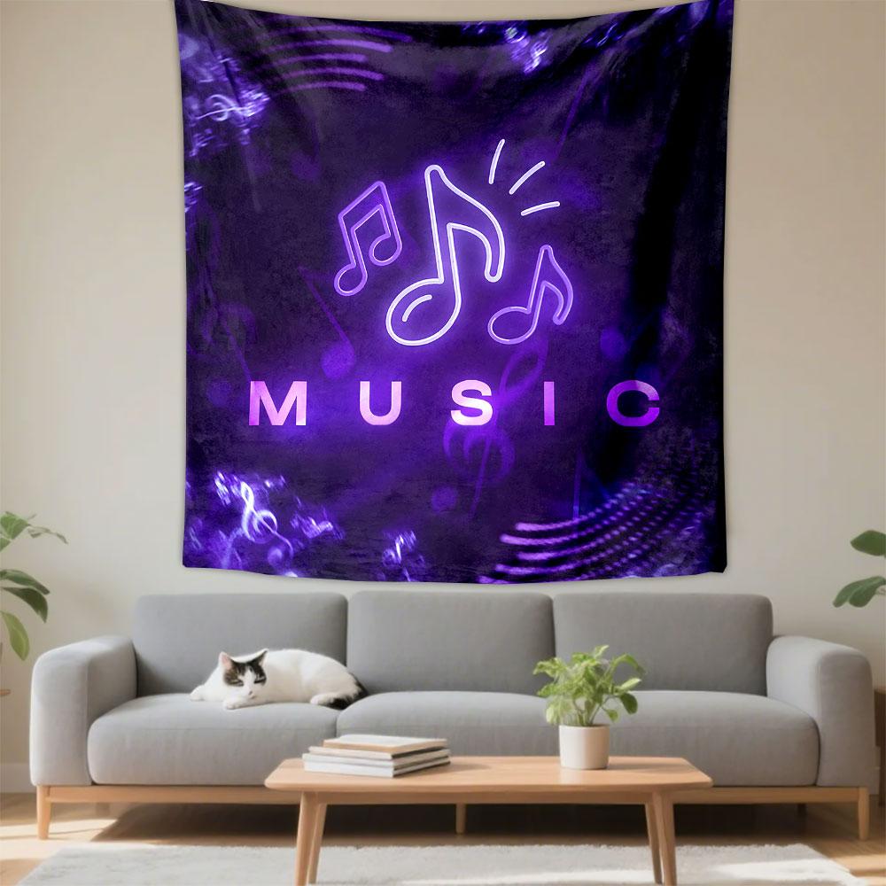 "Purple Neon Music Notes Design" Patterned Tapestry Decorative Wall Hanging, Home Bedroom Living Room Decor