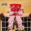 Christmas Tree Topper Hat Collapsible Top Formal Hat with Striped Ribbon Bows Tree Top Decoration Hat for Home Holiday Party