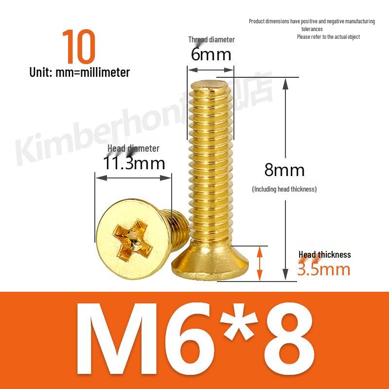 Машинные винты с потайной головкой под крестовый шлиц из меди, размеры M2–M4, длина 6/8/10/12 мм