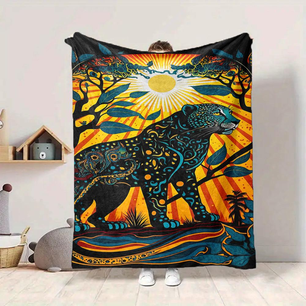 1pc Jungle Safari Print Blanket Lightweight Blanket Throw Blanket For Sofa, Bed, Travel, Camping, Livingroom, Office, Couch, Chair yy251010094