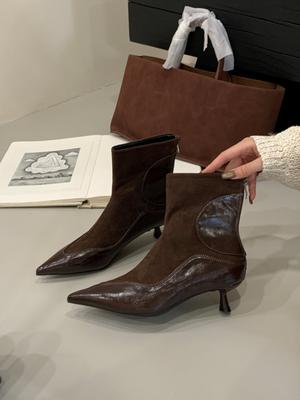 2025 новые осенне-зимние новые замшевые короткие ботинки модные и простые тонкий каблук средний каблук темпераментные универсальные тонкие ботинки