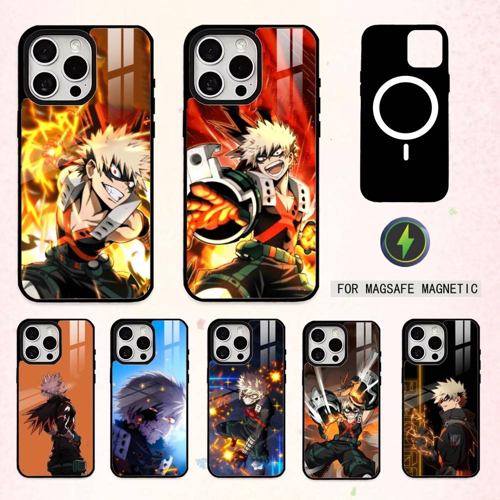 B-Бакуго Моя геройская академия Чехол для телефона для iPhone17,16,15,14,13,12,11 Plus,Pro Max Магнитный Для Magsafe Беспроводная зарядка