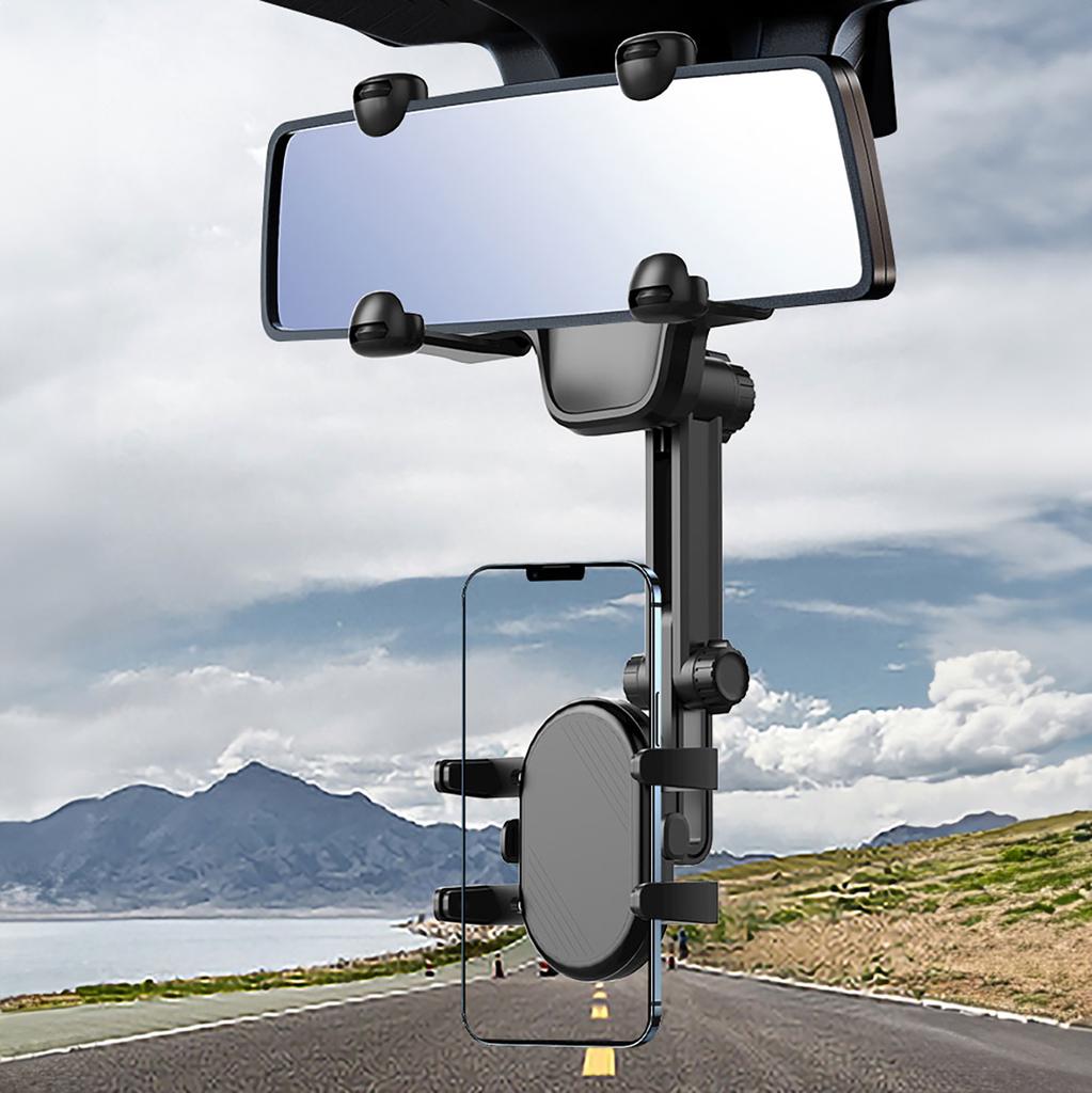 Car phone holder for rearview mirror, arm 18cm - black
