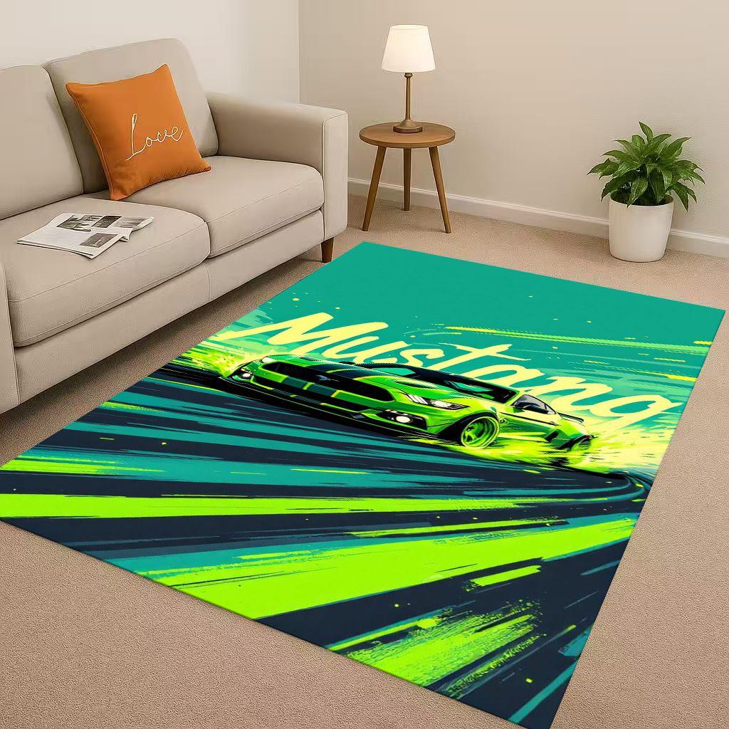 3D Mustang Racing Car Logo Moto Living Room Non-Slip Area Rug Carpet for Bedroom Playroom Sofa,Easy Clean Home Decor Doormat