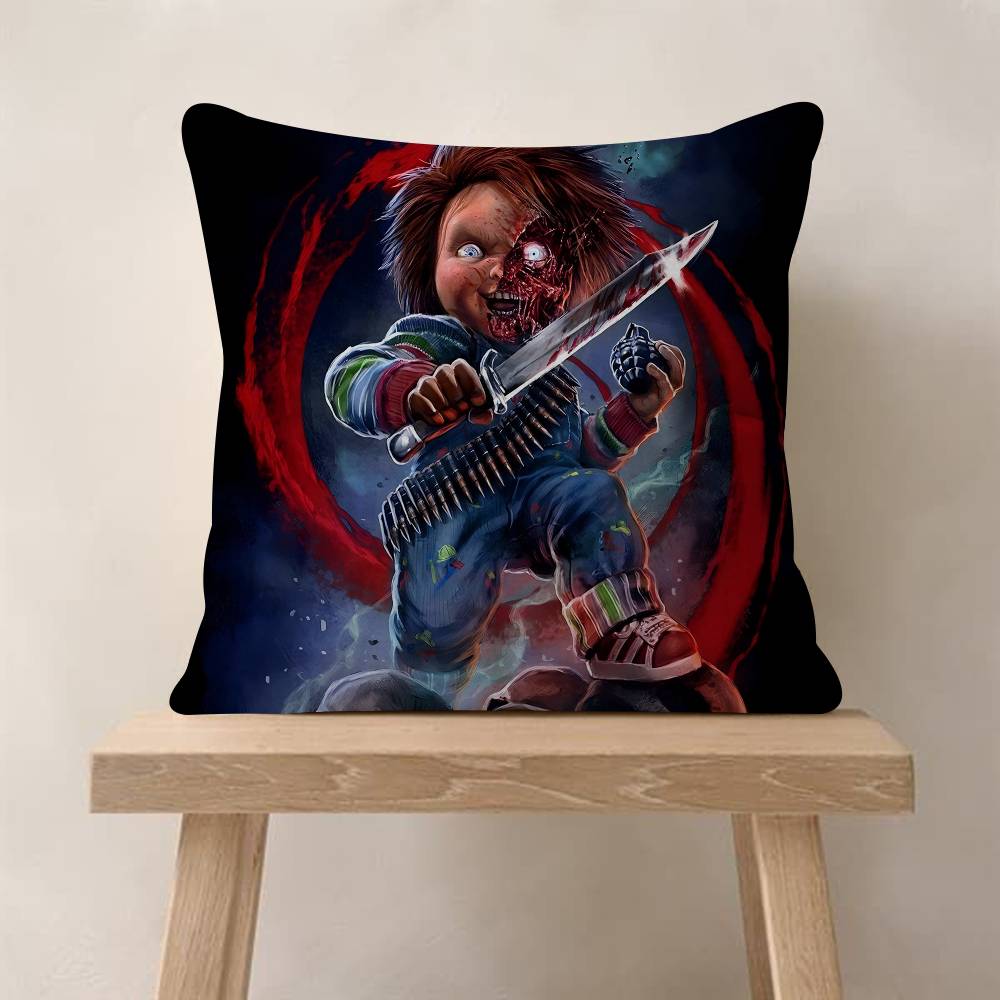 Horror Movie Chucky Childs Play Pillow Covers Cartoon Sofa Decorative Home Doublesided Printing Short Plush Cute Cushion
