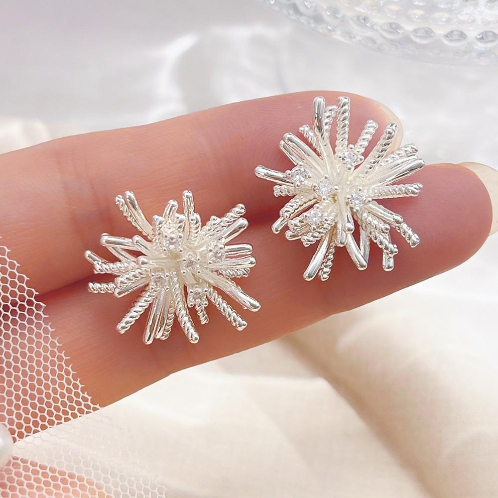 Серьги-гвоздики из серебра 925 пробы, корейская мода, цветок одуванчика, для женщин, ювелирные изделия, модные, новые, с кристаллами, цветочные пусеты