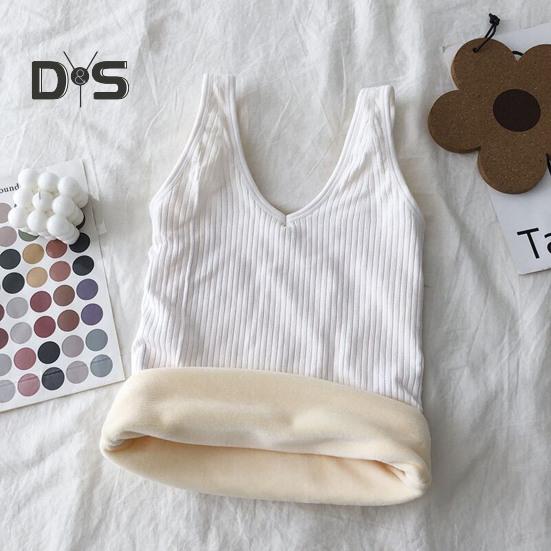 Winter Women Thermal Vest Seamless Thick Plush Fast Temperature Lock V Neck Slim Fit Elastic Sleeveless Inner Wear Bottoming Tank Top