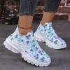 Fashion Printed Running Shoes for Women 2025 Spring Breathable Knitting Sneakers Woman Plus Size Non Slip Platform Sports Shoes