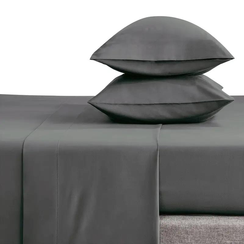 Комплект из 3/4 предметов: серая простыня на резинке и простыня,(1*Простыня+1*Простыня на резинке+2*Наволочка)Мягкая Пыленепроницаемая Приятная к Коже Простыня Однотонная