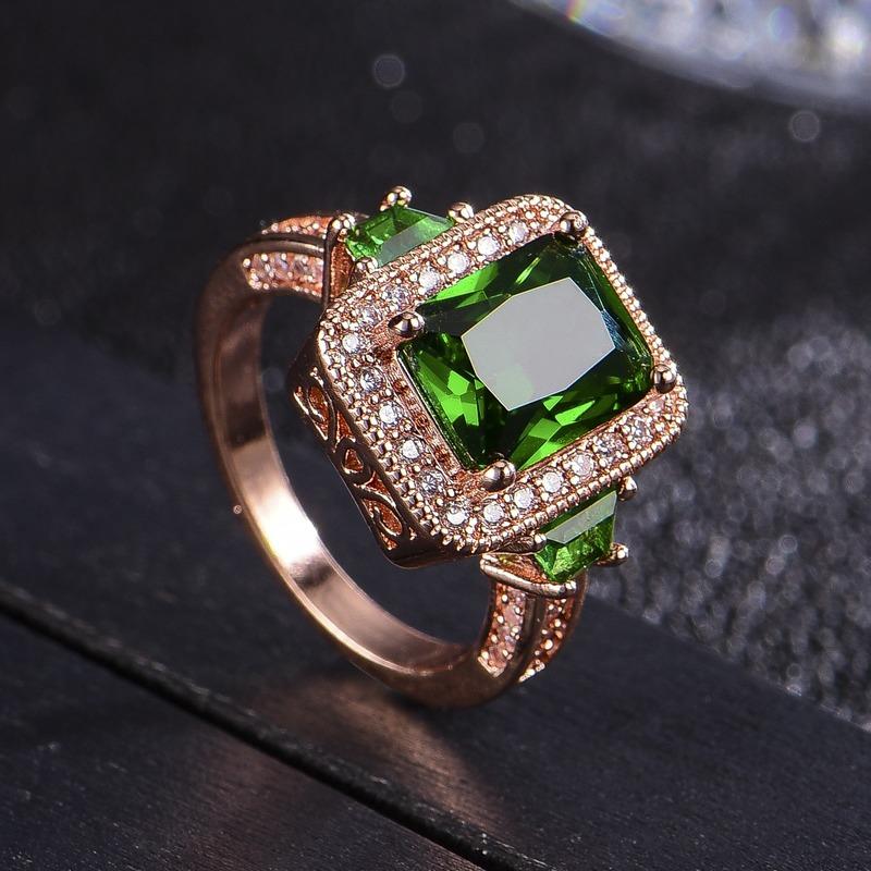 Sace Gems Classic Luxury Square Green Zircon Ring Ladies Jewelry Wedding Promise Party Gift