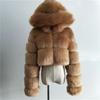Women's Autumn And Winter Short Imitation Fur Coat Long-sleeved Patchwork Jacket Fashion Warm Hooded Jacket