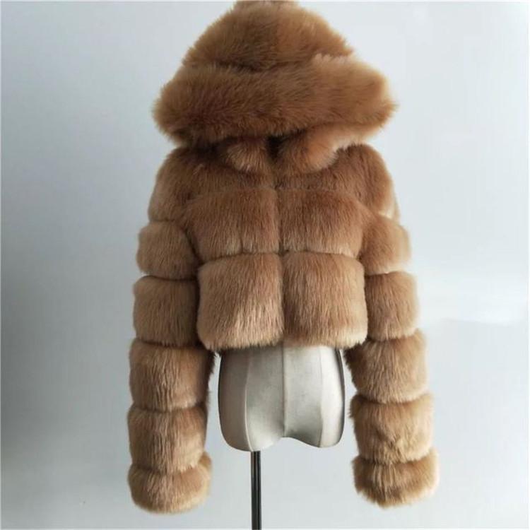 Women's Autumn And Winter Short Imitation Fur Coat Long-sleeved Patchwork Jacket Fashion Warm Hooded Jacket