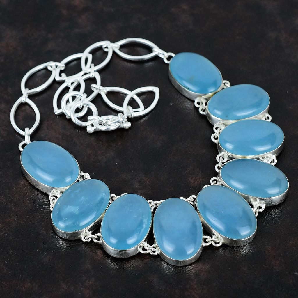 Aquamarine Necklace Natural Gemstone Necklace 925 Sterling Silver Necklace Adjustable Chain Necklace Handmade Stylish Jewelry Gifts For Her